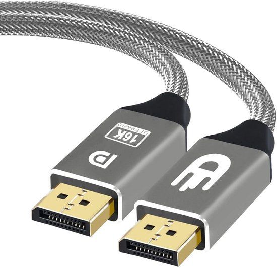 Drivv. DisplayPort Kabel 2.1 - 16K 60Hz - 8K 120Hz - 4K 144Hz - 80Gbps - DisplayPort naar DisplayPort - DP Kabel - 3 meter - Grijs