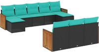 vidaXL 10-delige tuinbankset met kussens van zwart polyrotan