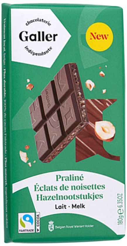 Galler Melkchocoladetablet met pralinévulling en fijngehakte hazelnoten, 180 g
