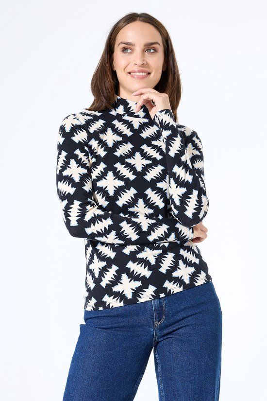 Garcia Dames Print T-shirt Zwart Lange mouw