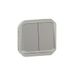 LEGRAND, Plexo 069526L Inzetstuk, dubbele schakelaar voor vochtige ruimtes, dubbele wisselknop, wisselknop en wisselcontact, verlicht, ombouwbaar 3-in-1 product, 10 A, 250 volt, kleur: grijs