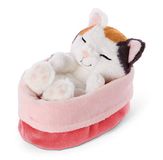 NICI Knuffeldier Sleeping Kitties-kat 12 cm, cre¨me, in een roodroze mand