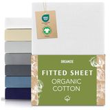 Dreamzie Hoeslaken 70x200 cm, 100% Biologisch Katoen Jersey, Matrashoogte Tot 12 cm, Hypoallergeen, Oeko-Tex, Wit
