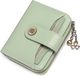 Merkloos Dames portemonnee van echt leer, klein bifold model met muntvak, ritssluiting en RFID-bescherming, groen, 12 x 10 x 3 cm