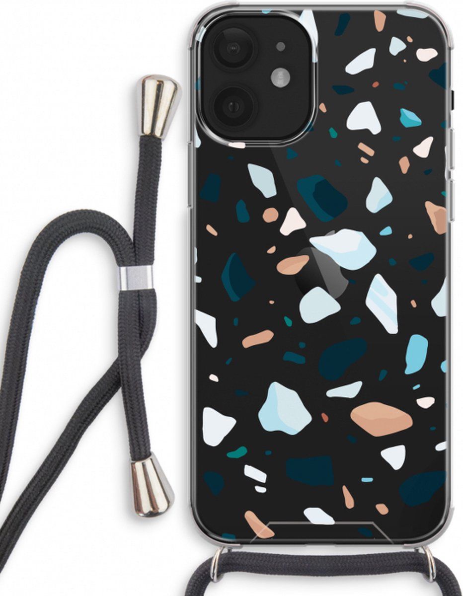 CaseCompany Case Company® - iPhone 12 hoesje met Koord - Terrazzo N°13 - Telefoonhoesje met Zwart Koord