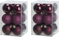 Cosy & Trendy 24x stuks kunststof kerstballen aubergine roze 6 cm mat/glans/glitter
