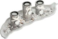 Merkloos Relaxdays waxinelichthouder met schaal en steentjes - 50,5 cm - tafeldecoratie - landelijk - beige-wit