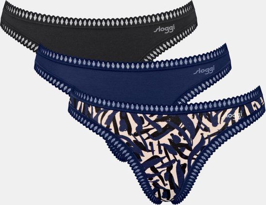 Sloggi Women GO Crush String (3-pack) - dames string - zwart - blauw - print