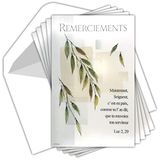 Verpakking met 5 kaarten, religieuze tekst, condoles, grijze achtergrond, bladeren van de dode deuil gemaakt in Frankrijk.
