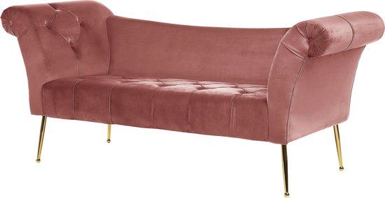 Beliani NANTILLY Chaise Longue - Roze Fluweel - Klassiek Design