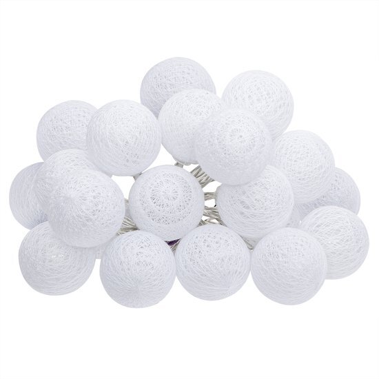 Atmosphera LED Feestverlichting Land balletjes - Lichtslingers katoen - Cotton ball - 20 Ballen - Dia 6 cm - Guirlande