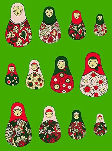 Décopatch FDA547O - 1 zak met 20 bladeren, 30 x 40 cm, Russische poppen op groene achtergrond