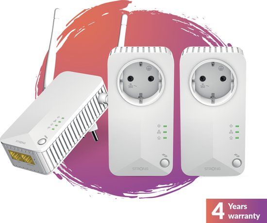 STRONG - Powerline Wifi 600 Kit - Trio CPL Wifi - Powerline Kit - 600 Mbps/Wifi 300 Mbps - White - 4 jaar garantie