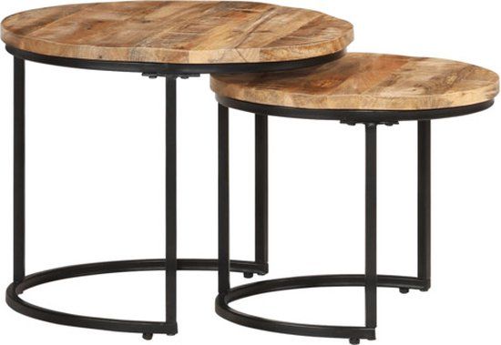 vidaXL 2-delige Salontafel Set Ruw Mangohout Bruin