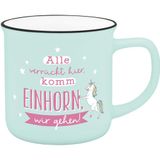 Becher Sheepworld Becher in Emailloptik " Alle verrückt hier, komm Einhorn wir gehen.