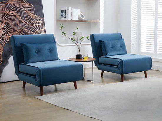 Slaapfauteuil URIBIA - Nachtblauw velours - Met slaapfunctie