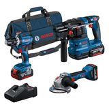 Bosch Professional 18V System accu-combiset: GSB 18V-45 + GBH 18V-22 + GWS 18V-8