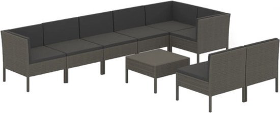 vidaXL 9-delige Loungeset met kussens poly rattan grijs