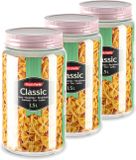 Plasticforte Keuken Voedsel Voorraadpot - Set van 4x stuks - Weckpot - Roze - 1.5 Liter - Kunststof - Met Deksel