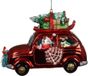 Decoris glazen kerstbal - kerstman in auto 9.5cm rood 1 stuks