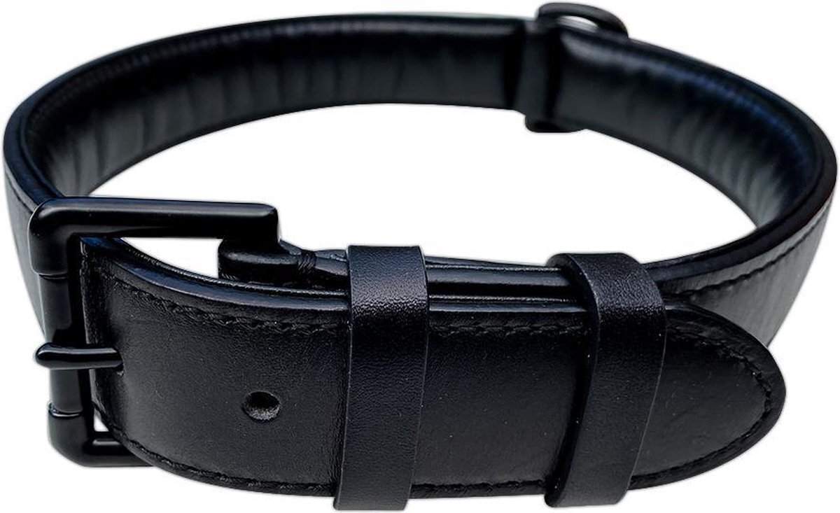 Brute Strength Hondenhalsband van leer - zwart met zwarte naden - L - 46-53 cm