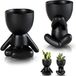 Mini Pots en Céramique - Pots pour Cactus - 2 Pièces - Noir - Céramique