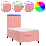 vidaXL Boxspringbed met matras en LED-verlichting, fluweel, roze, 90x200 cm