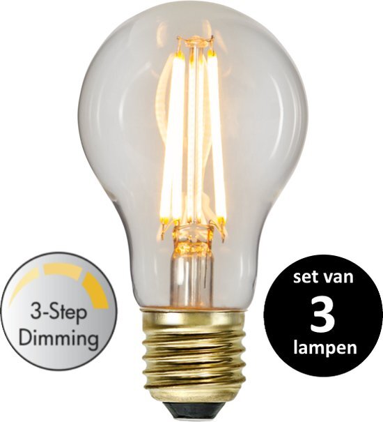 Star Trading 3 standen led lamp - 6.5W -Super Warm Wit (< 2200K) -Dimbaar met schakelaar -3 step dimming - set van 3