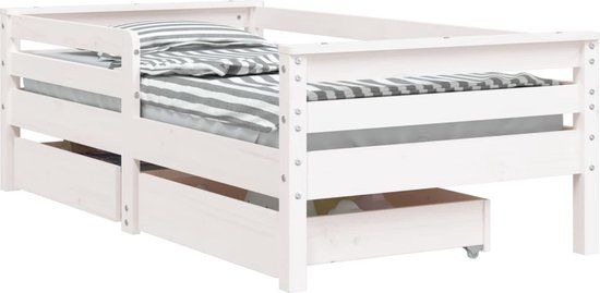 vidaXL Kinderbedframe met lades 70x140 cm massief grenenhout wit