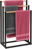 Relaxdays Handdoekrek badkamer - 45 cm breed - staand - bamboe - metaal - zwart
