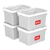 Cetomo 20L x 4 opbergdozen, draag plastic opbergdoos met deksels, organiserende container met handvat en veilige vergrendelende gespen, stapelbaar, nestbaar, draagtas voor thuiskantoor kleding,