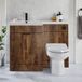 Hudson Reed Meuble WC rond Covelly et lavabo - Chêne foncé - Gauche - 110,5 cm - Poignées invisibles noires - Design moderne - Cluo