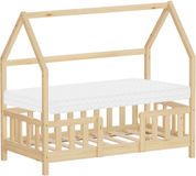 ML-Design Kinderbed huisbed 70x140 cm natuurlijk grenen incl. matras H-10cm uitvalbeschermend dak en lattenbodem