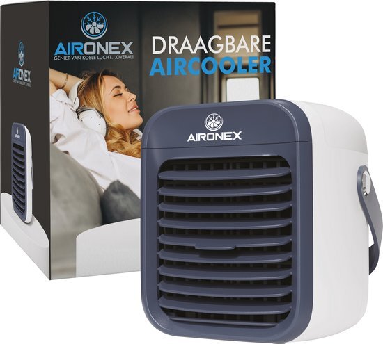 Aironex Draagbare Aircooler Blauw – Draadloze Luchtkoeler met water tank van – Luchtbevochtiger functie - Luchtkoeler geen airco –Tafelventilator - Verhoog je productiviteit en nachtrust blauw