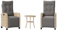 vidaXL 3-delige Bistroset met kussens, polyrattan, beige en grijs