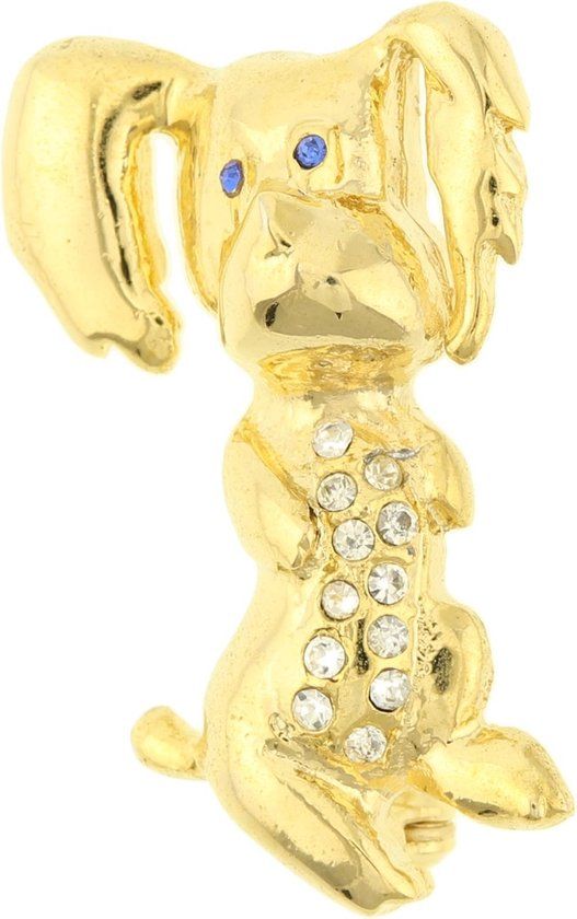 Behave® Broche hond goud kleur 5 cm - Vrouwen - Metaal - Glas - Broche