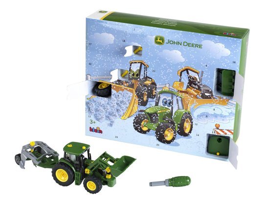 Klein Toys John Deere adventskalender - 24 deuren - bouwset 6215 R trekker - groen geel