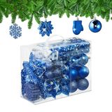 Relaxdays 100 stuks glinsterende plastic kerstballen, mat en glanzend, in 10 verschillende designs, blauw