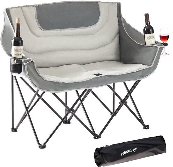 Merkloos Relaxdays Campingstoel opvouwbaar - voor 2 personen - tot 272 kg - grijs