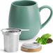 Happy Lemuro Theemok met deksel en zeef, 550 ml, groene keramische mok met oor