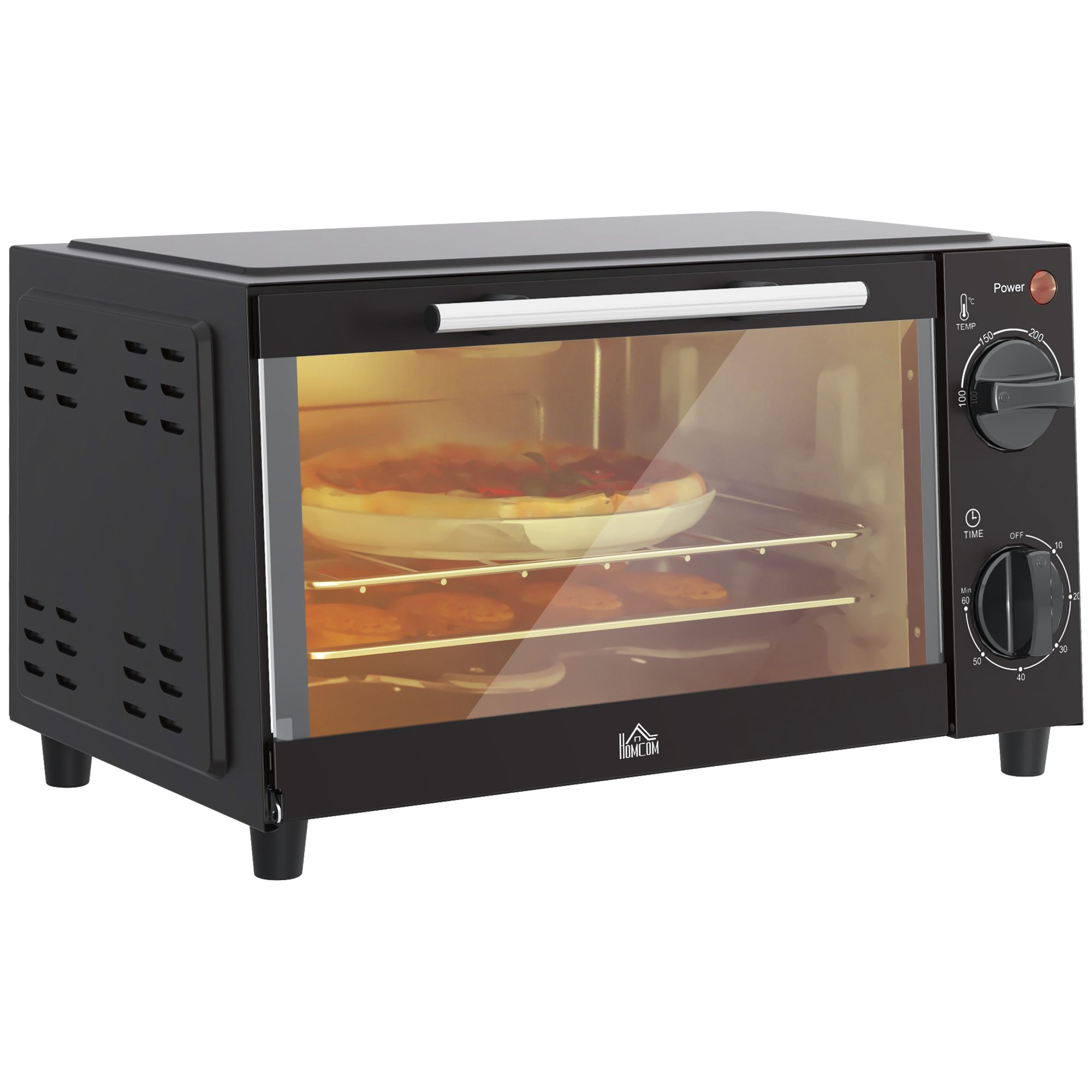 Homcom Mini elektrische oven 9L 50W met instelbare temperatuurtimer Zwart