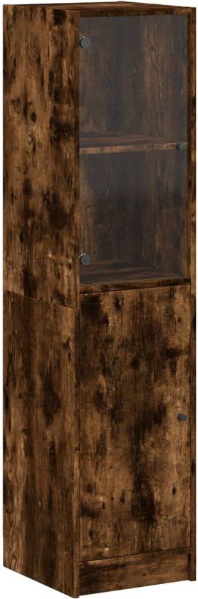 vidaXL Hoge kast met glazen deur 35x37x142 cm gerookt eikenkleurig