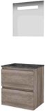 Basic Line Economic 46 Badkamermeubelset - 60 x 46 cm - Greeploos - 2 Lades - Hardstenen Wastafel - 1 Kraangat - Spiegel met LED Verlichting - Scotch Oak