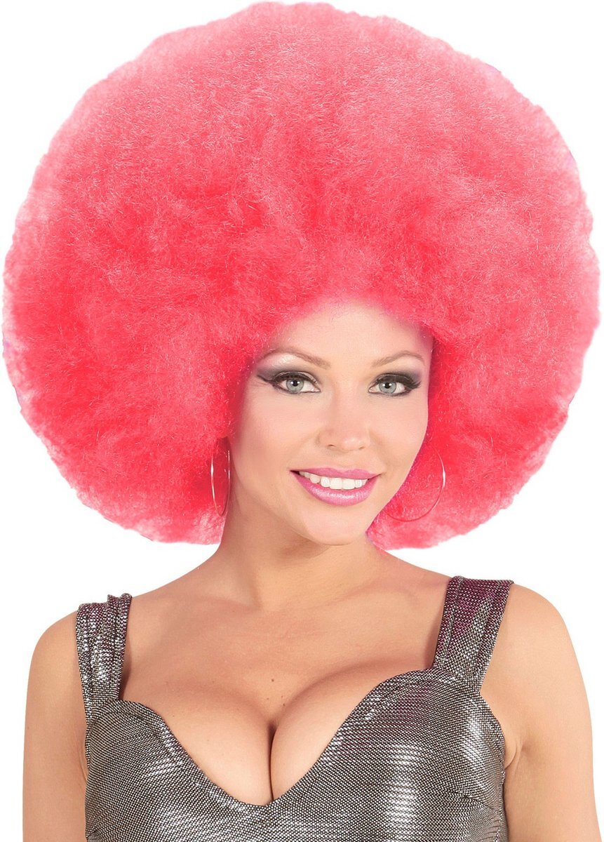 Widmann Pruik Afro Extra Groot Roze | One Size