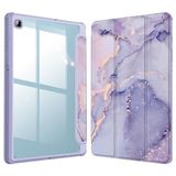 Fintie Hybride slanke hoes voor Samsung Galaxy Tab S6 Lite 10,4 inch 2024/2022/2020 met S-penhouder, schokbestendige hoes met doorzichtige transparante achterkant, lila marmer