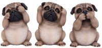 Nemesis Now Drie Wijze Mopshondjes Beeldjes Bruin Polyresin 8.5cm