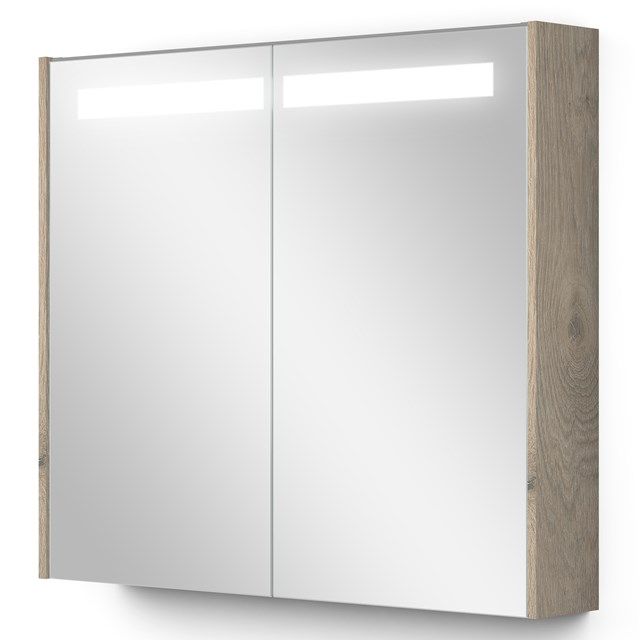 Maxaro Modulo Spiegelkast - 80x70cm - Lichtgrijs Eiken