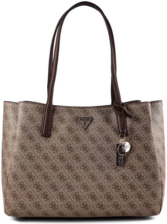 GUESS Noelle II Tech Tote Schoudertas met Laptopvak - Latte Logo / Brown