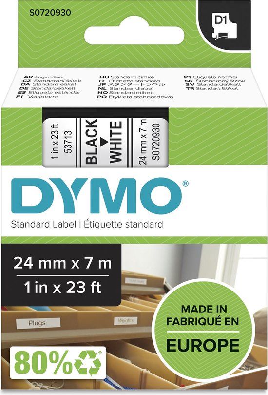 DYMO D1 Label Tape - 24mm x 7m - Black on White