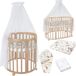 Waldin lit bébé ovale 7-en-1, matelas, roues et étagère, naturel | Ensemble textile blanc pour animaux, évolutif, berceau cododo, parc, lit d'enfant, réglable en hauteur, balancelle optionnelle